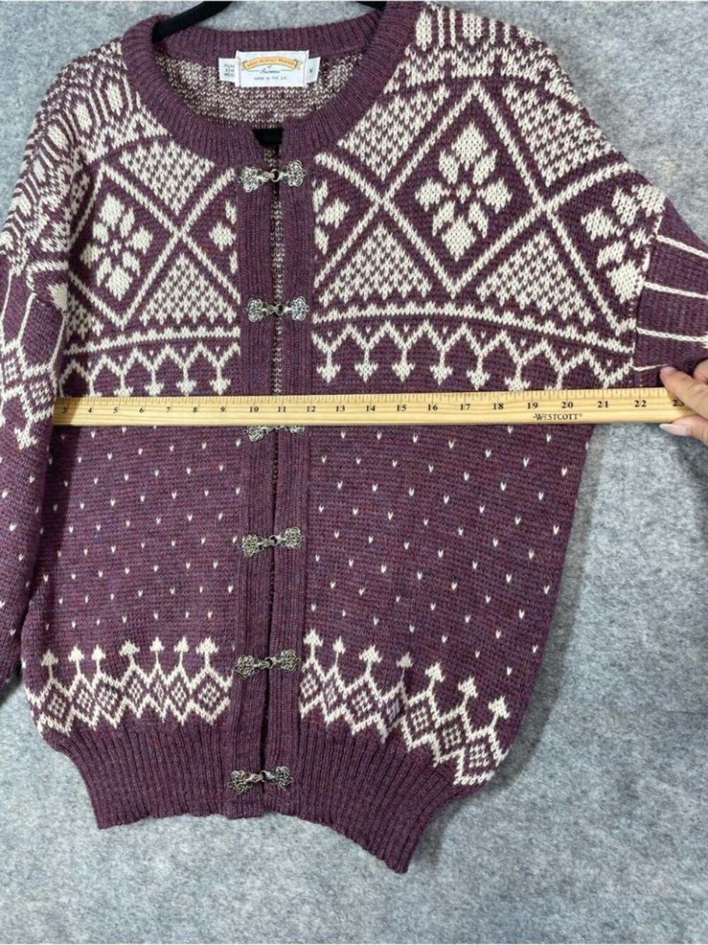 James Pringle Weavers Wool Cardigan Purple Nordic Fair Isle Cottagecore Medium - Picture 8 of 15